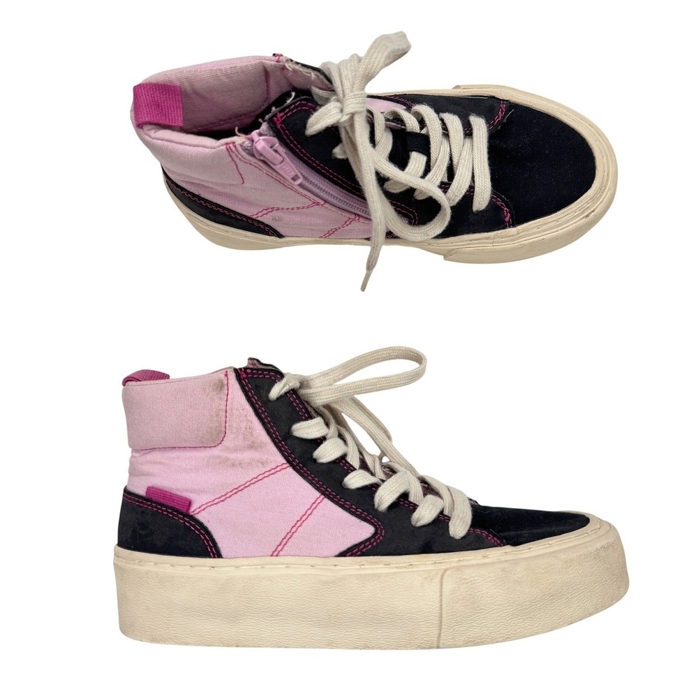 Zara Kids High Top Platform‎ Sneakers Pink Black Zip Lace Up Size 1 /32